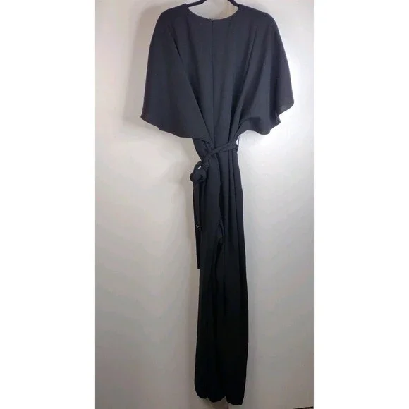 MNG V Neck Wide Leg Short Sleeve Jumpsuit Plus Size 3x Black Minimalist Belt - Picture 5 of 11
